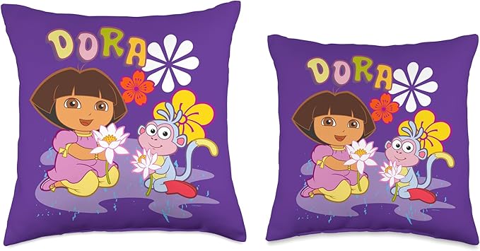 Dora The Explorer Boots The Monkey Flowers in The Rain Throw Pillow