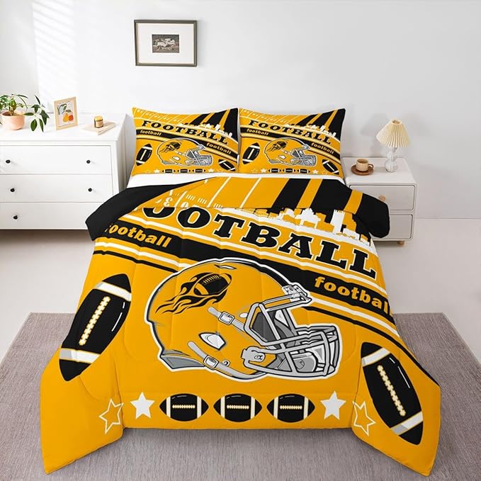 Feelyou Football Bedding Set Boys Girls King Size Women Men Rugby Sports Comforter Set Football City Duvet Quilt Bedroom Decor Breathable Soft Microfiber Lightweight