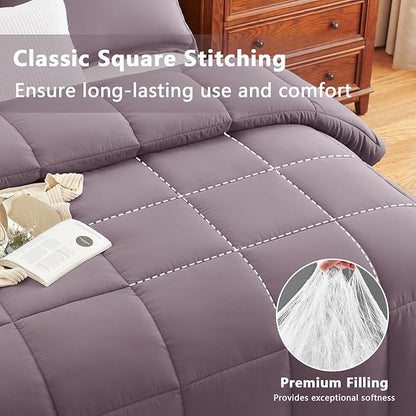 CozyLux Full Size Comforter Sets - Dusty Purple Comforter Full Size, 3 Pieces Box Stitched Bed Set for All Seasons, Soft Lightweight Bedding Sets with 1 Down Alternative Comforter and 2 Pillow Shams