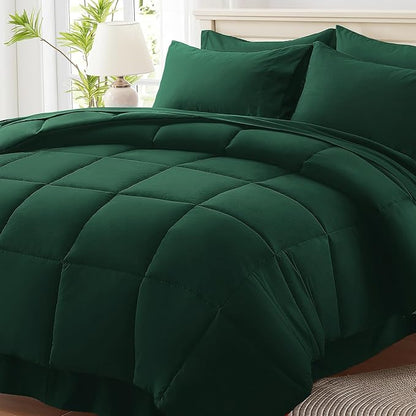 Anluoer King Comforter Set 7 Piece, Emerald Green Bed in a Bag with Sheets, Comforters King Size Bedding Sets with 1 Comforter, 2 Pillow Shams, 2 Pillowcases, 1 Flat Sheet,1 Fitted Sheet