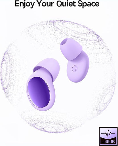 Ear Plugs for Sleeping 45dB Noise Cancelling Ear Plugs for Noise Reduction & Snoring, Concerts, Earplugs for Sleep,Sider Sleepers Airplane, Silicone Earplugs Reusable Concert Ear Plug+8Tip Pale Violet
