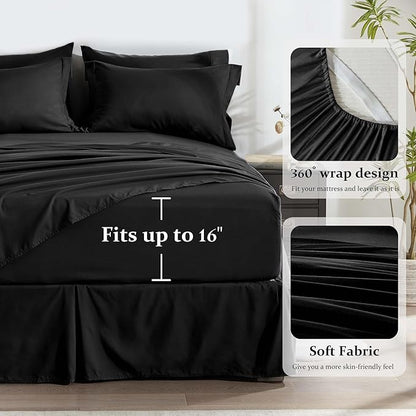 Newspin Twin Comforter Set Black - Bed in a Bag Twin Size 6 Pieces, All Season Bed Set, Fluffy Comforter Set with Sheets, Sheet Set Quilt Blanket, Pillowcases & Shams & Bed Skirt