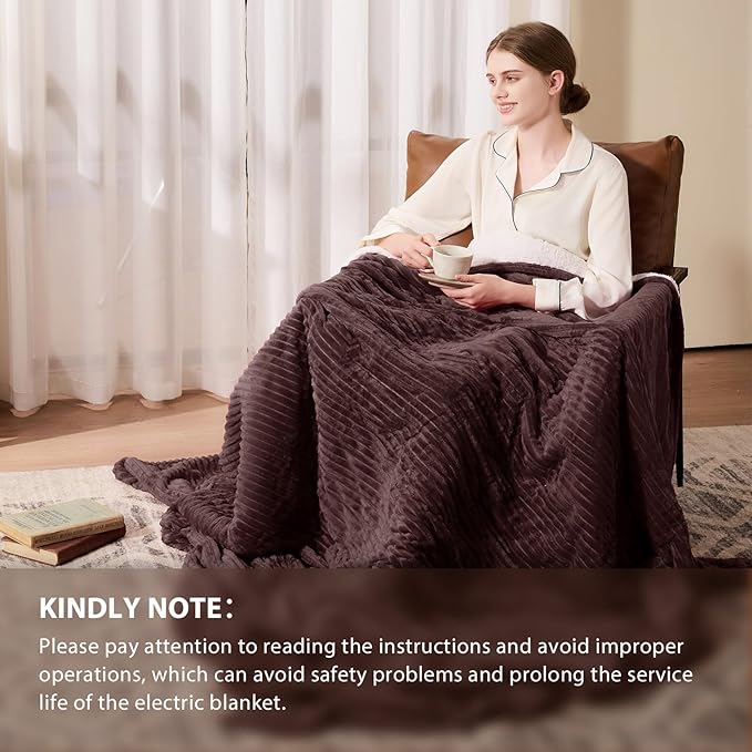 Homemate Electric Heated Blanket Queen Size - 84"x90" Heating Blanket Queen Size Dual Control 1/2/4/6/8 Hours Auto-Off 10 Heat Level Over-Heat Protection Soft Flannel Sherpa ETL Certification