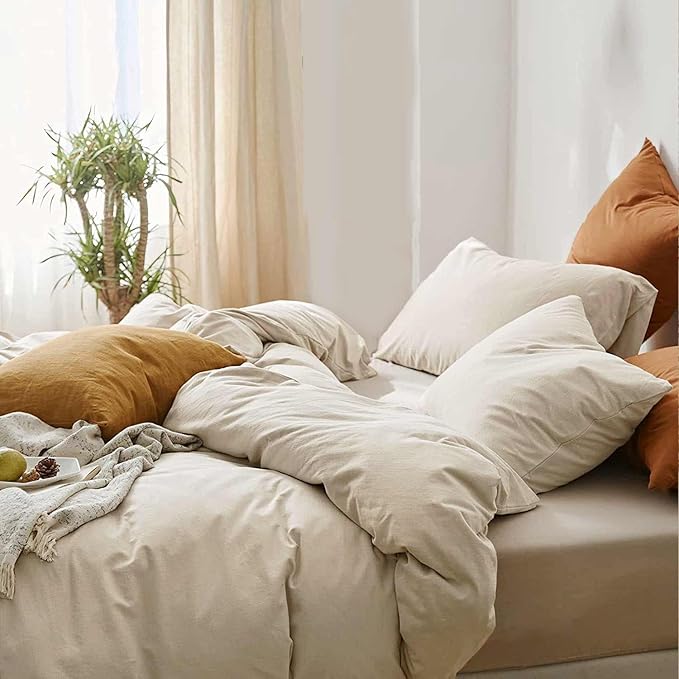 ETDIFFE Beige Comforter Set Full Size, 3 Piece Aesthetic Modern Bedding Set - Soft & Lightweight All Season Microfiber Down Alternative Bed Comforter with 2 Pillow Shams