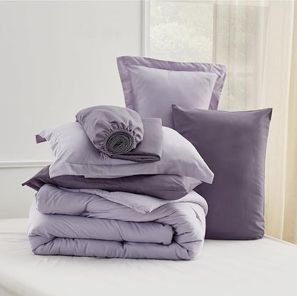 Bedsure Twin Comforter Set - 5 Pieces Lavender Twin Bedding Set for All Seasons, Boho Contrasting Design Bed in a Bag with Comforter, Sheets, Pillowcase & Sham