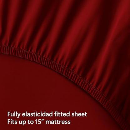 Peru Pima 415 Thread Count Percal Queen Sheet Set - 100% Peruvian Pima Cotton, 4 Piece (Flat, Fitted, 2 Pillowcases) - Cooling, Crisp, Deep Pocket, Hotel Quality Bedding - Burgundy