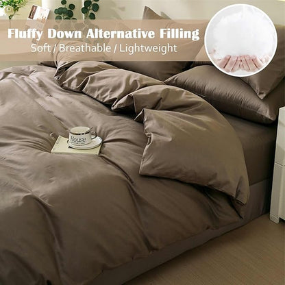 Nanko King Size Comforter Set Brown, All Season Soft Down Alternative Duvet Insert, Microfiber Filling Bed Sets, Modern Farmhouse Bedding Sets in a Bag for Women Men 104 x 90 inch 3 PCS Dark Coffee