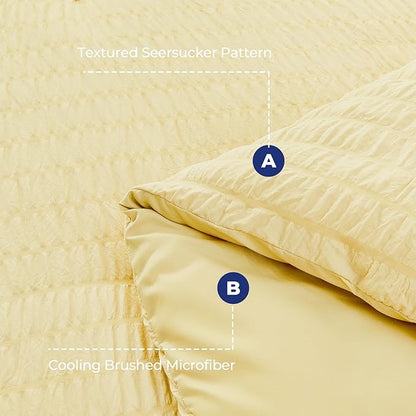 HYMOKEGE Yellow Twin XL Comforter Set Seersucker 5 Pieces, All Season Luxury Bed in a Bag for Bedroom, Bedding Set with Comforter, Sheets, Pillowcase & Sham