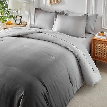 Black and Grey Gradient Comforter Set Queen Size 7 Pieces Elegant Ombre Bed in a Bag - Reversible All Season Bedding Set with Comforter, Flat Sheet, Fitted Sheet, 2 Pillowcases & 2 Pillow Shams