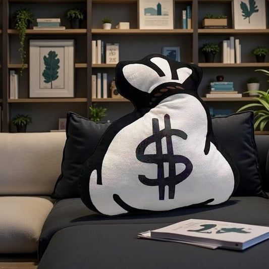 Money Bag Decorative Pillows, Funny Dollar Shaped Soft Plush Pillow,22.83in×18.9in Throw Pillow for Living Room Couch Bed Sofa Outdoor (A)