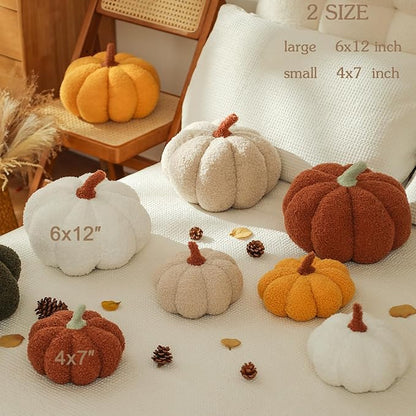 YRXRUS Halloween Pumpkin Pillows, Off White Pumpkin Shaped Throw Pillows Gifts, Fall Room Decoration, Small Cute Halloween Pillow, Teddy Fleece Small Cute 4x7 Inches Pillow for Natural Decor