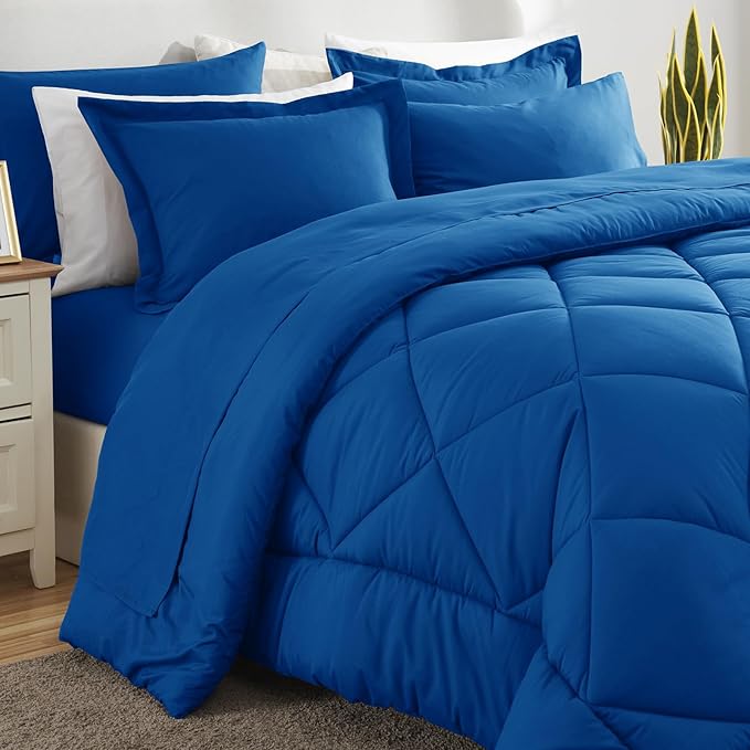 CozyLux King Size Comforter Set Classic Blue - 7 Pieces Bed in a Bag King, Luxury Soft Bed Set for All Seasons, Bedding Set with Down Alternative Comforter, Sheets, Pillowcases & Shams