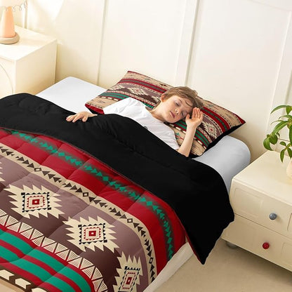 Erosebridal Southwestern Comforter Set - Twin Bohemian Geometric Quilt, Ethnic Tribal Arrow Bedding Set - Duvet Insert, Country Decor Western Bedroom Decor - Red Brown