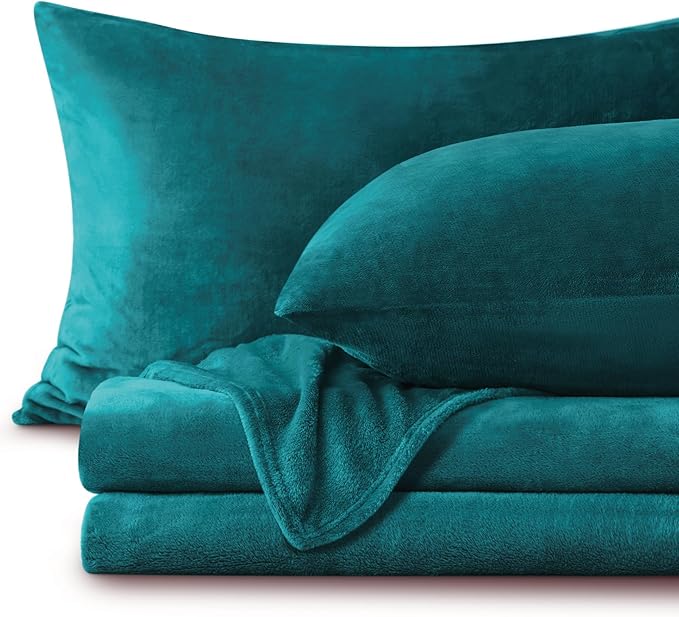 BEDELITE Flannel Sheets Twin Size Teal - Super Soft Fleece Sheets Set Fluffy Extra Plush, 3 Piece(Include Fitted Sheet, Flat Sheet, 1 Pillowcase)