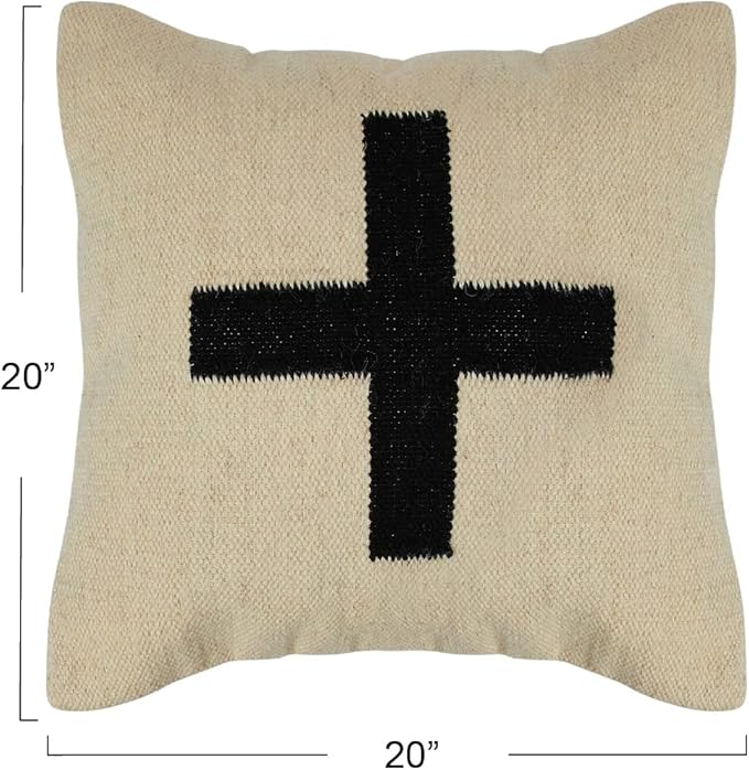 Creative Co-Op Swiss Cross Cotton Wool Throw Pillow, Cream