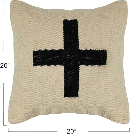 Creative Co-Op Swiss Cross Cotton Wool Throw Pillow, Cream
