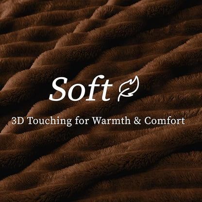 BEDELITE Fleece Throw Blanket for Couch - 300GSM Soft & Warm Fluffy Chotolate Brown Blanket, Decorative and Giftable Striped Blankets for Women, Men, 50"x60"