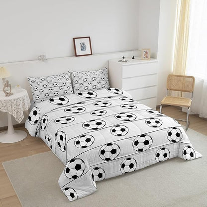 Manfei Soccer Comforter Set King Size, Football Sports Theme Bedding Set for Kids Boys Girls Room Decor, Grey Wooden Plank Down Comforter, Soft Polyester Quilt Set,2 Pillowcases