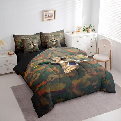 Erosebridal Mallard Duck King Size Comforter Set with Sheets | Duck Camo 7-Piece Bedding Set Mens Country Bed in a Bag, Farmhouse Woodland Animals Bed Sets,Abstract Camouflage Cabin Hunting Decor