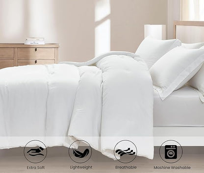Chezmoi Collection Cliff 3-Piece Lightweight Cooling Comforter Set, King - Rayon Derived from Bamboo & Polyester Blended, Soft Breathable Bedding for Hot Sleepers, White