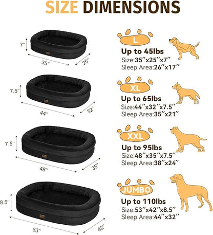 Orthopedic Washable Large Dog Bed: Memory Foam Waterproof Pet Bed with Bolsters - Removable Washable Cover for XL XXL Extra Large Sized Dog Bed - Non-Slip Bottom - Black