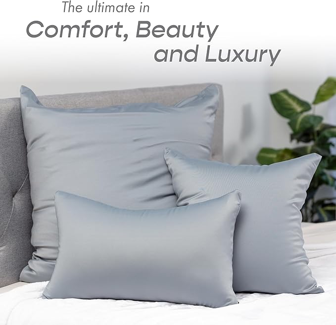 PILLOWY 22" x 22" Throw Pillow - Light Grey: 1 PCS Luxurious Premium Microbead Pillow with 85/15 Nylon/Spandex Fabric. Forever Fluffy, Outstanding Beauty & Support. Silky, Soft & Beyond Comfortable