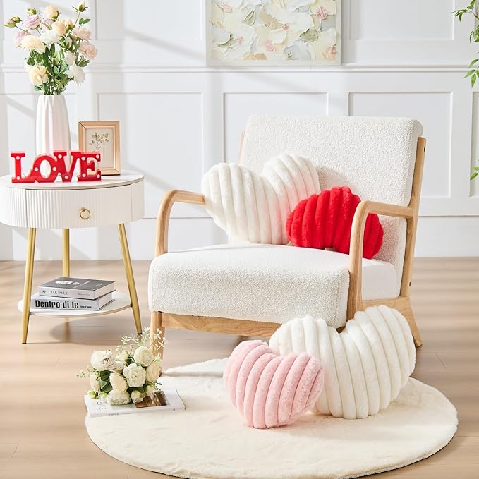 2Pcs Heart Pillow Red White Throw Pillows Decorative Pillows.Heart Shaped Throw Pillows for Bed Couch Chair Bedroom Room.Cute Small Pillow for Valentines Day Women Valentine Wedding Home Decor