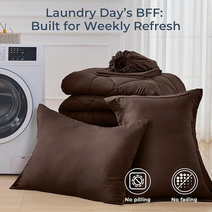 HEVUMYI Brown Twin-XL Comforter Set - 5-Piece All Season Bed in a Bag Twin-XL, Ultra Soft Bedding Set with Comforter, Flat Sheet, Fitted Sheet, Pillowcases, Pillow Shams