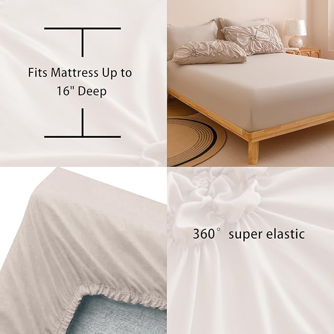 Khaki Full Comforter Set - 7 Pieces Bed in a Bag, Premium Comforters Full Size Bed Set Pintuck Pinch Pleat Complete Comforter Set with Flat Sheet, Fitted Sheet and Pillowcases,Khaki