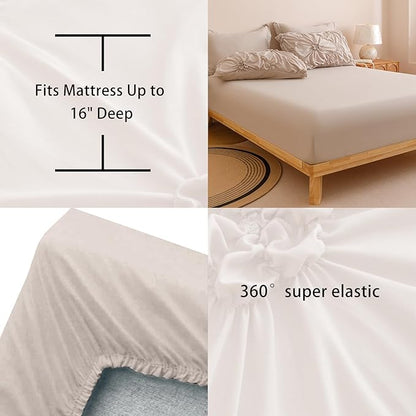 Khaki Queen Comforter Set - 7 Pieces Bed in a Bag, Premium Comforters Queen Size Bed Set Pintuck Pinch Pleat Complete Comforter Set with Flat Sheet, Fitted Sheet and Pillowcases,Khaki