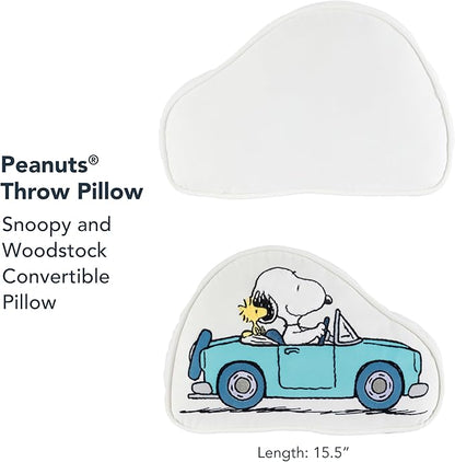 Berkshire Peanuts® Plush Throw Pillow, Gift Idea, Snoopy Cute Character Shaped Cushion, Soft Cozy Decor for Bed Couch Chair(Snoopy and Woodstock Convertible Pillow All Colorways, 15.5’’ L)