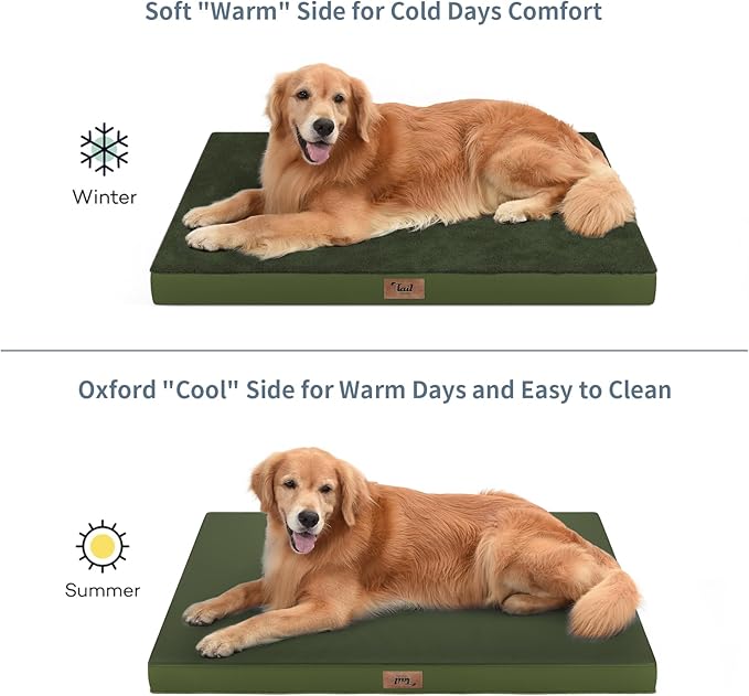 Large Comfy Washable Dog Bed, Orthopedic Egg Crate Foam Dog Crate Mat for Large Dogs with Removable Cover, 41x27 Inch, Olive Green