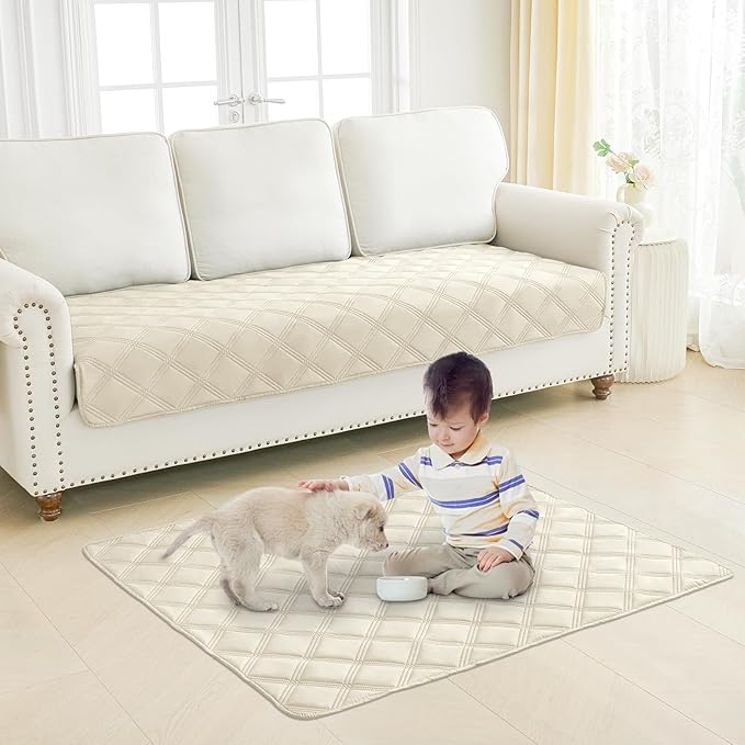 Smiry Waterproof Dog Bed Cover Blanket 30x53, Soft Reversible Pet Blanket, Washable Leakproof Cats Dogs Couch Cover for Sofa, Couch, Furniture, Beige/Beige