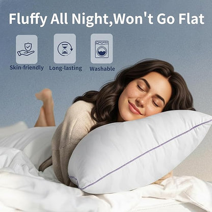 Dreamara Pillows Queen Size Set of 4 - Hotel Collection Bed Pillows with Down Alternative Fill, Soft & Supportive for Side, Stomach & Back Sleepers, Fully Machine Washable & Adjustable Loft Design
