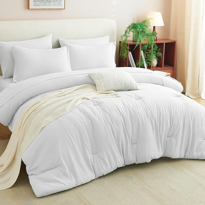 CozyLux King Comforter Set White, 7 Pieces Bed in a Bag Soft Bedding Comforter Set with Sheets, All Season Boho 7PC Bed Sets with Comforter, Fitted Sheets, Flat Sheets, Pillow Shams and Pillowcases