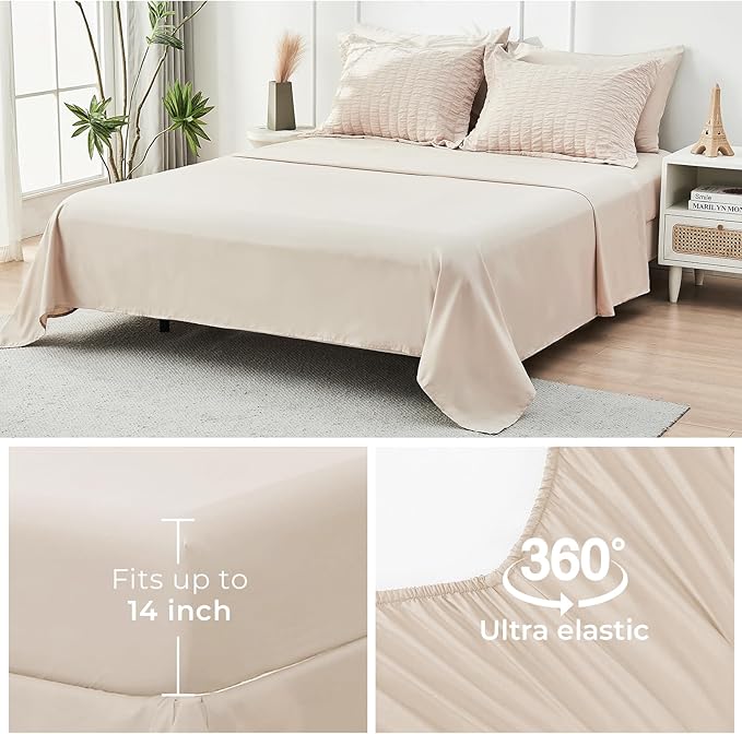 HYMOKEGE Beige Twin XL Comforter Set Seersucker 5 Pieces, All Season Luxury Bed in a Bag for Bedroom, Bedding Set with Comforter, Sheets, Pillowcase & Sham