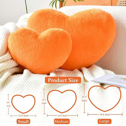 Orange Heart Pillows, Cute Heart Decorative Pillow, Heart Shaped Throw Pillows for Bed, Faux Rabbit Fur Plush Hoom Decor Pillow Cushion for Chair Sofa Living Room (Mini 12.9" x 9.8")