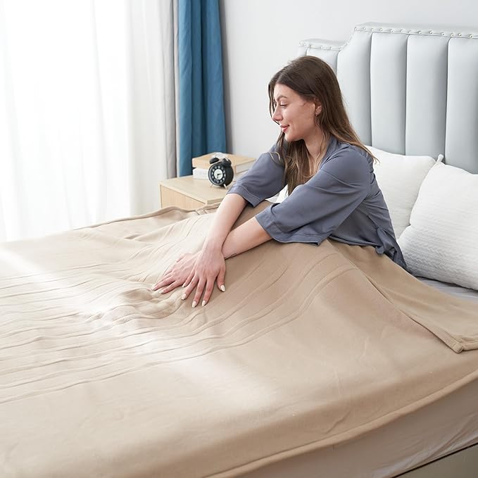 Electric Heated Blanket Full Size 72"x84",Fast Heating Throw, Soft Fleece for Bed & Sofa, 10 Hours Auto Off & 4 Heating Levels, Machine Washable, Gifts for Grandma & Family-Light Brown