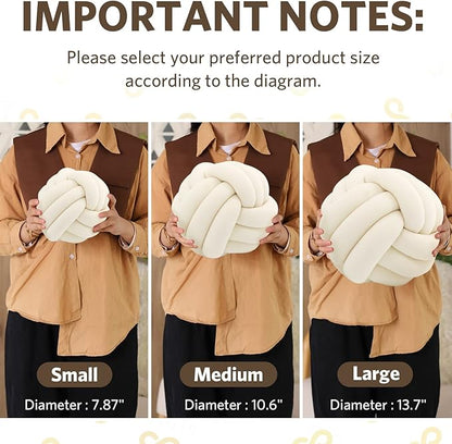Sioloc Soft Knot Ball Pillows, Throw Cushion Home Decoration Plush ,Throw Knotted Handmade Round Plush Pillow (7.8inches,Ivory）