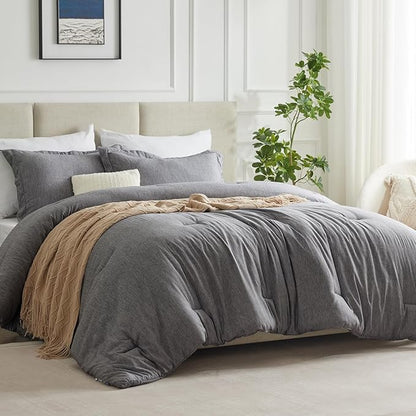 CozyLux Oversized King Comforter Set, 3 Pieces 120x98 Grey Soft Luxury Cationic Dyeing Bedding Set for All Season, Gray Breathable Fluffy Bed Sets with 1 Alternative Comforter and 2 Pillow Shams