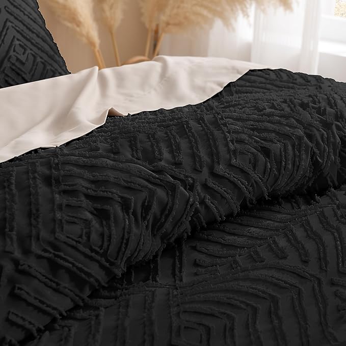 Andency Oversized King Comforter Set 120''x98'', 3 Pieces Black Soft Boho Bedding Set & Collections, All Season Farmhouse Tufted Fluffy Bed Set (1 Comforter, 2 Pillowcases)