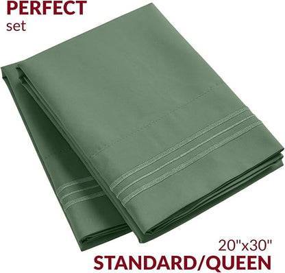 Mellanni Pillow Cases - Luxury, Extra Soft, Cooling Pillow Covers - 2 PC Iconic Collection Pillowcases - Envelope Closure (Standard/Queen 20" x 30", Sage)