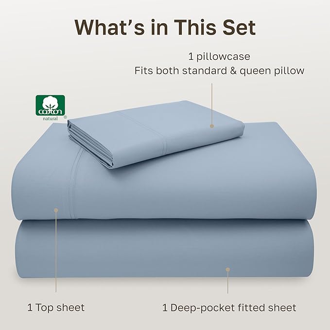 California Design Den Luxury Twin XL Sheet Set - 100% Cotton, 600 Thread Count Deep Pocket XL Twin Sheets, Soft Hotel-Quality Bedding with Sateen Weave - Blue