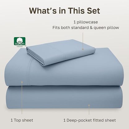 California Design Den Luxury Twin XL Sheet Set - 100% Cotton, 600 Thread Count Deep Pocket XL Twin Sheets, Soft Hotel-Quality Bedding with Sateen Weave - Blue