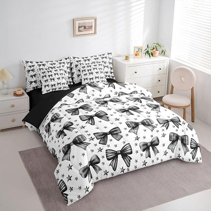 Erosebridal Kids Girls Bowknot Bow Black Comforter Set Queen Size 7 Pieces | Kawaii Cute Bed in A Bag Starry Princess Bed Set Dreamy Bedding