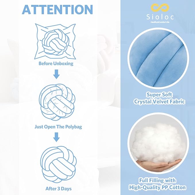 Sioloc Soft Knot Ball Pillows,Round Throw Pillow Cushion Home Decoration Plush Pillow,Throw Knotted Pillow Handmade Round Plush Pillow（13.7inches,Light Blue）