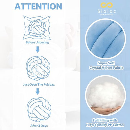 Sioloc Soft Knot Ball Pillows,Round Throw Pillow Cushion Home Decoration Plush Pillow,Throw Knotted Pillow Handmade Round Plush Pillow（13.7inches,Light Blue）