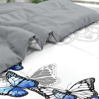 Comforter Set Twin Size, Summer Spring Blue Butterfly 5 Pcs Bedding for Kids and Adults, Abstract Mandala Floral Bed Sheet Sets with Fitted Sheet Pillowcase & Sham for Bedroom Bed Decor