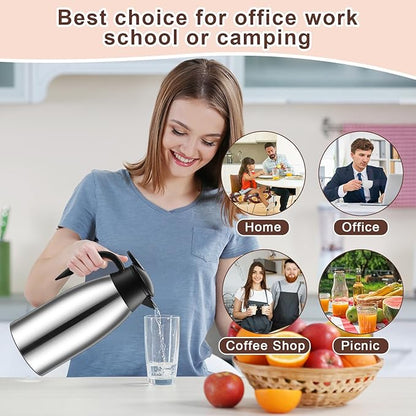 Norme 2 Pcs Thermal Coffee Carafe Insulated Stainless Steel Coffee Carafe for Hot Liquid Vacuum Thermal Pot Creamer Pitcher Dispenser with Brushes Keeping Hot Water Milk(Silver,51 oz)