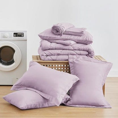 Love's cabin Queen Comforter Set Light Purple, 7 Pieces Queen Bed in a Bag, All Season Bedding Sets with 1 Comforter, 1 Flat Sheet, 1 Fitted Sheet, 2 Pillowcase and 2 Pillow Sham